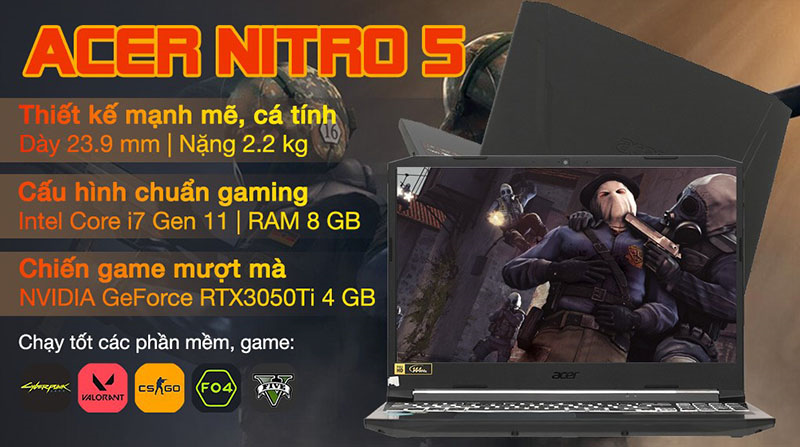 Acer Nitro 5 Gaming AN515 i7 11800H nổi bật trong phân khúc với nhiều trang bị cao cấp