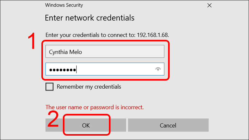Nhập tên người dùng và mật khẩu trên máy Mac