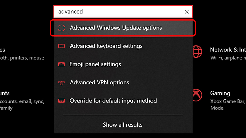 Mở Advanced Windows Update options