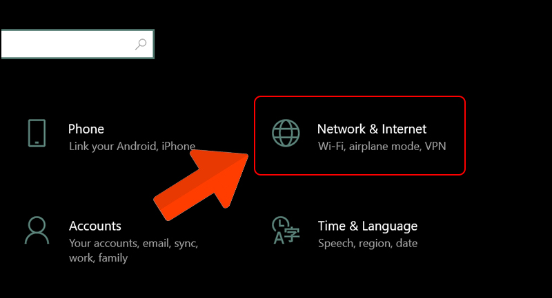 Chọn Network & Internet