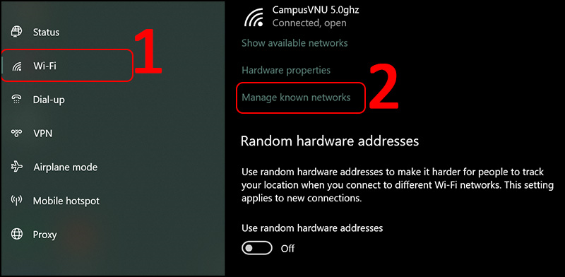 Chọn Manage known networks