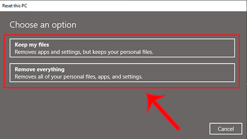 Lựa chọn option cho máy khi khởi động lại Windows 10