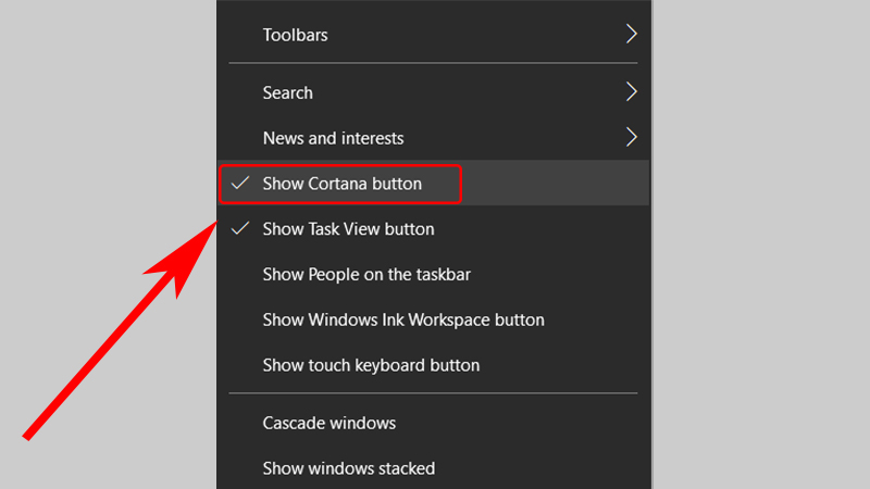 Chọn Show Cortana button