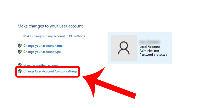 Truy cập Change User Account Control settings
