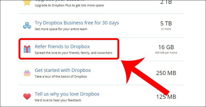 Tiến hành mời bạn bè sử dụng Dropbox