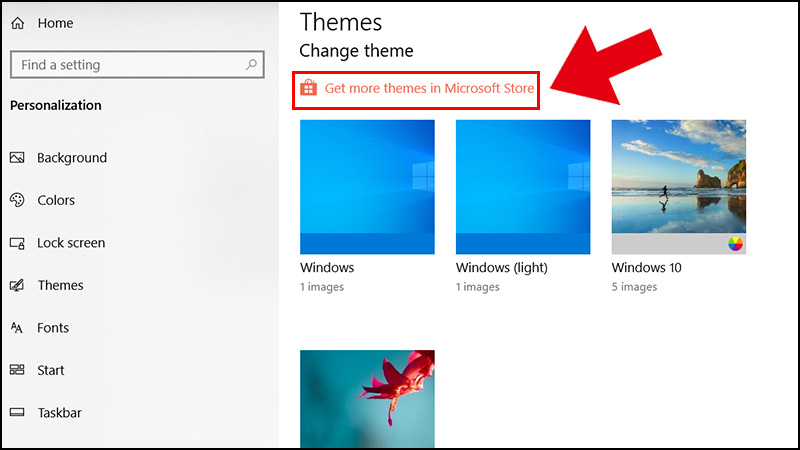 Nhấp vào Get more themes in Microsoft Store