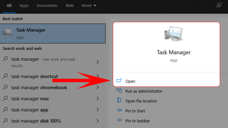 Nhập tìm Task Manager và chọn mở cửa sổ