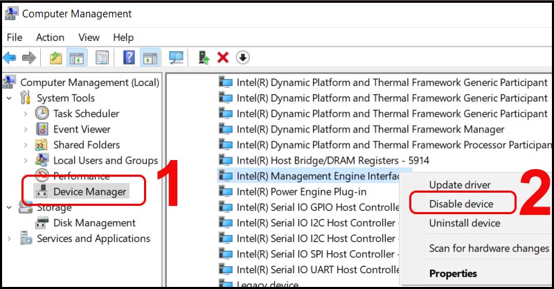 Thực hiện vô hiệu hóa Intel(R) Managerment Engine Interface