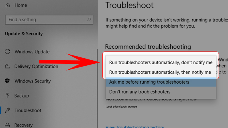 Chọn 1 trong 2 tùy chọn Run troubleshooters automatically