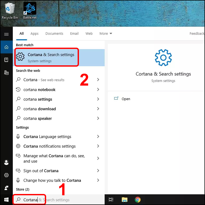 Chọn mục Cortana & Search Settings