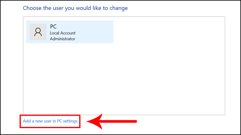Nhấn vào Add a new user in PC settings