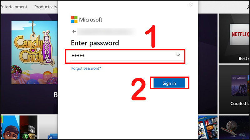 Nhập mật khẩu và chọn Sign in