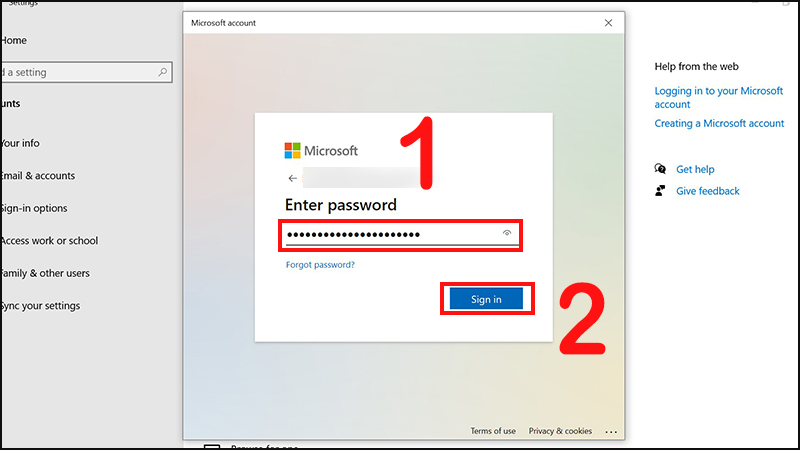 Nhập mật khẩu và chọn Sign in