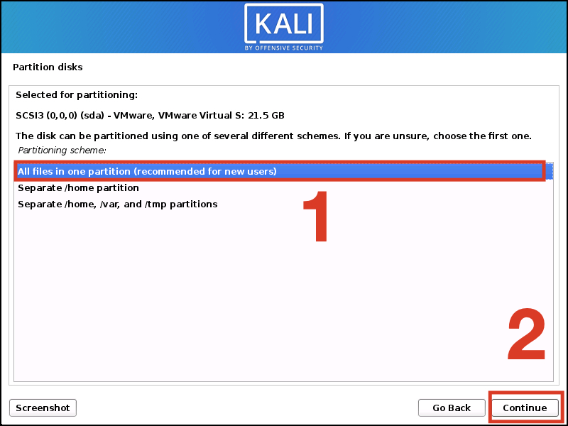 Lựa chọn All files in one partition 