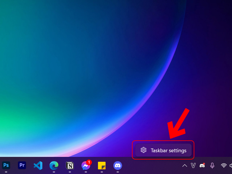 Mở cài đặt Taskbar