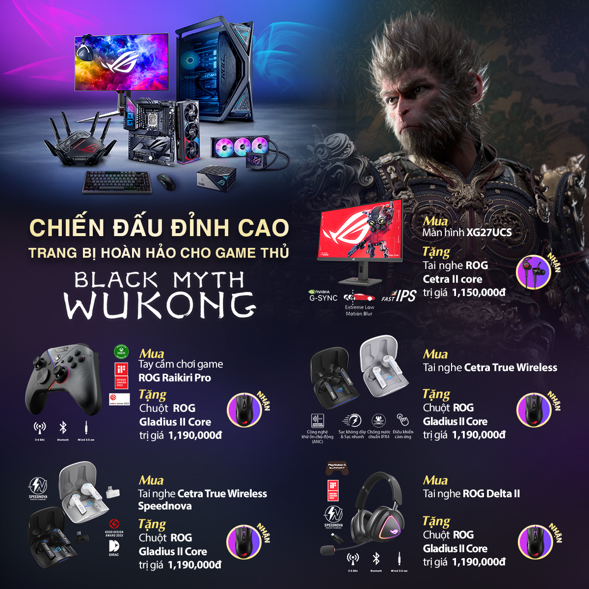 Tặng tai nghe gaming ROG Cetra II Core trị giá 1,150,000đ