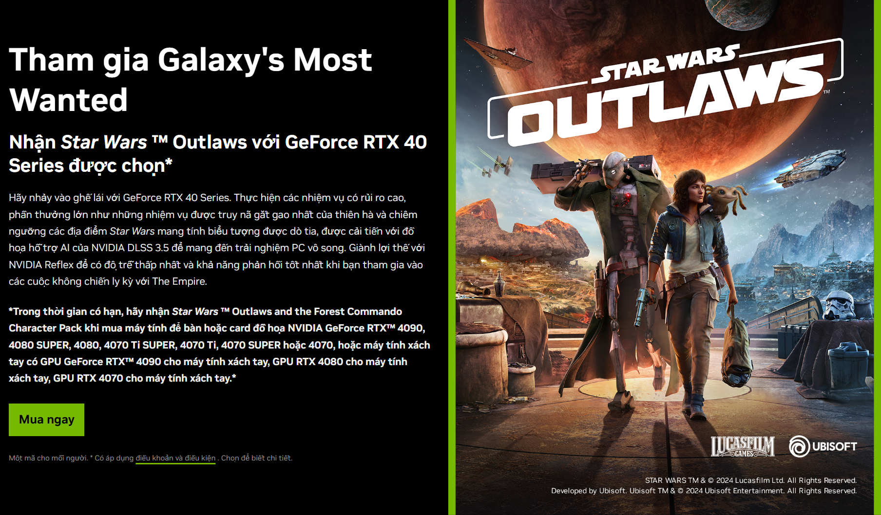 Nhận ngay Star War Outlaws khi mua card đồ họa GeForce RTX 40 Series