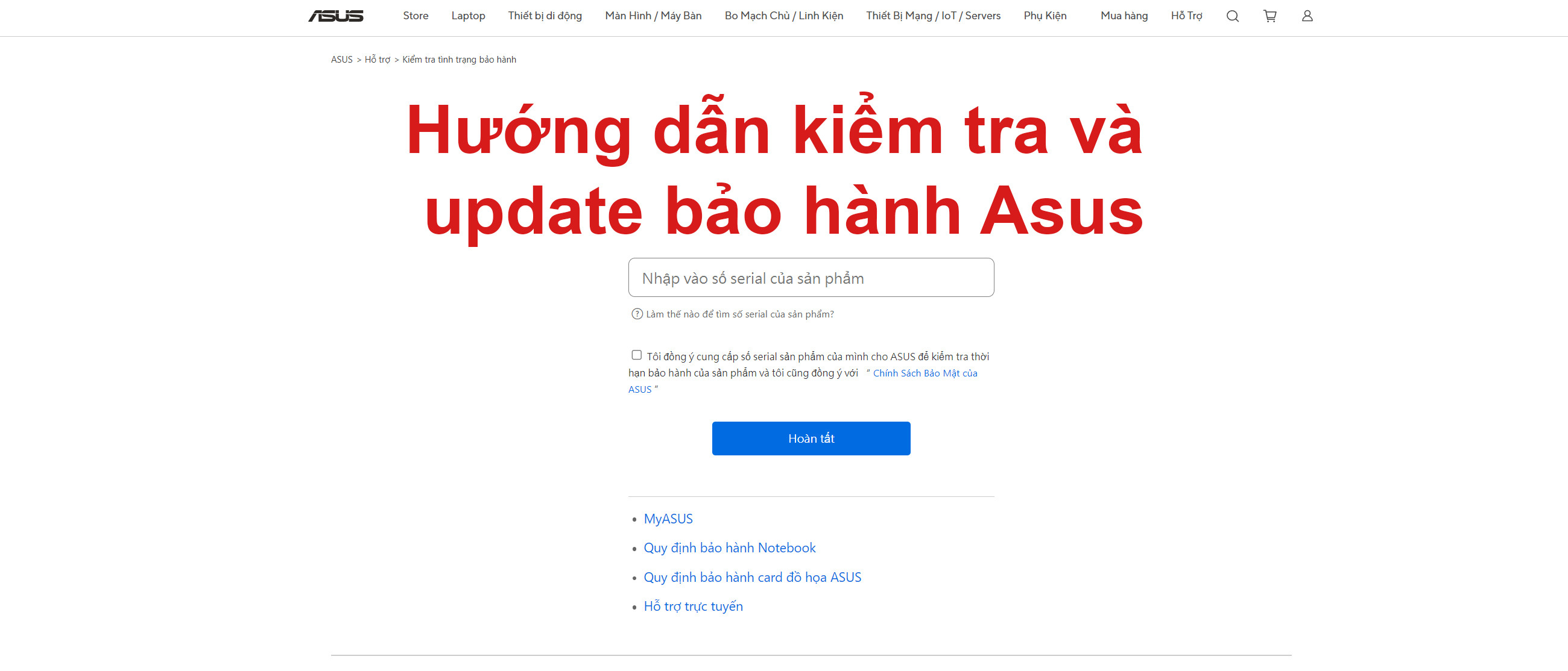 Hướng dẫn gia hạn thời gian bảo hành sản phẩm Asus trên Website Asus Global