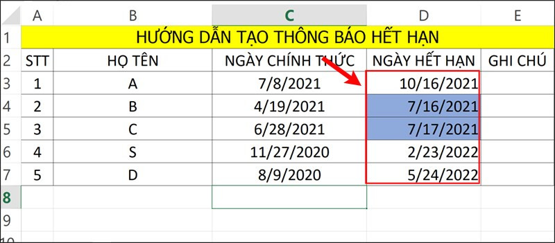 Hướng dẫn cách tạo thông báo hợp đồng sắp hết hạn trong Excel đơn giản và nhanh chóng