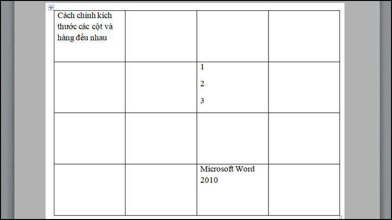 Hướng dẫn chỉnh kích thước các cột và hàng đều nhau trong bảng Microsoft Word