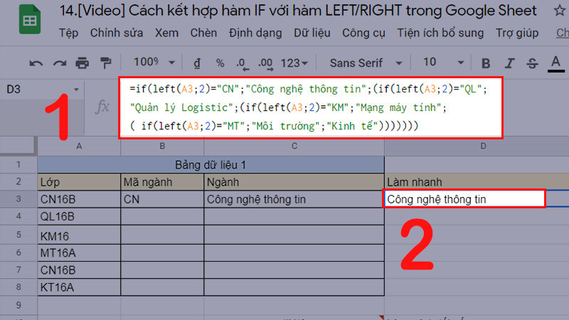 Bật mí cách kết hợp hàm IF với hàm LEFT/RIGHT trong Google Sheet đơn giản nhất