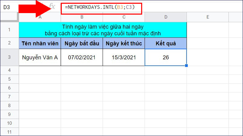 Bật mí cách sử dụng hàm NETWORKDAYS.INTL trong Google Sheet tính ngày đơn giản