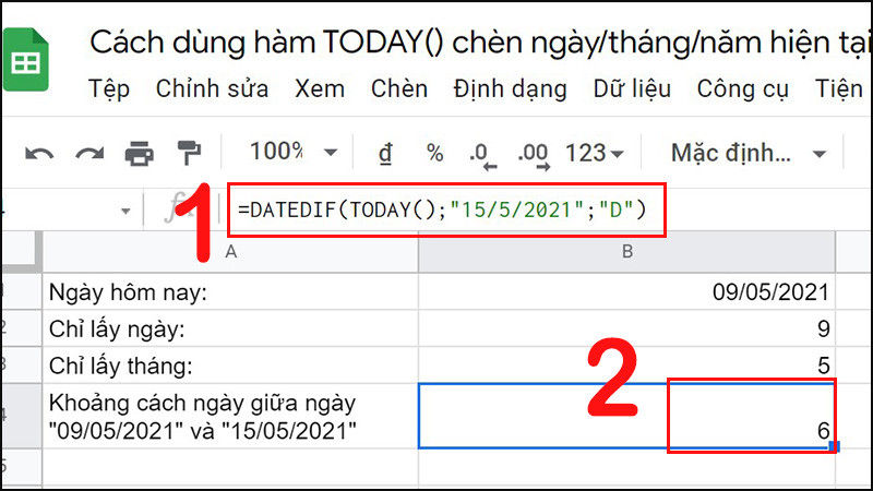 Hướng dẫn cách dùng hàm TODAY() chèn ngày/tháng/năm vào Google Sheet đơn giản