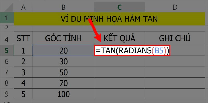 Hướng dẫn sử dụng hàm TAN trong Microsoft Excel chi tiết có ví dụ dễ hiểu