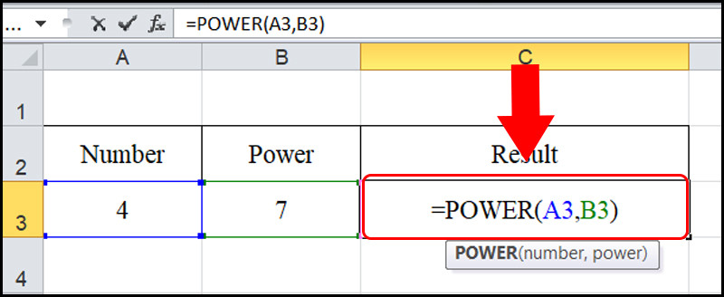 Phương pháp sử dụng hàm POWER để tính bình phương, lũy thừa trên Excel