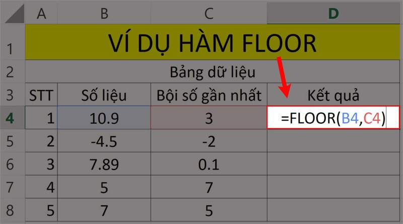 Hướng dẫn sử dụng hàm FLOOR làm tròn số đến bội số gần nhất trong Microsoft Excel