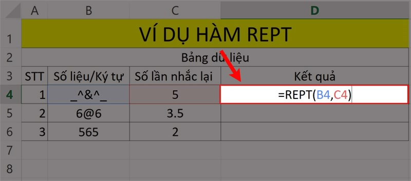 Hướng dẫn sử dụng hàm REPT lặp chuỗi, ký tự, số trong Microsoft Excel có ví dụ