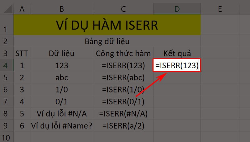 Hướng dẫn sử dụng hàm ISERR phát hiện lỗi sai trong Microsoft Excel chi tiết