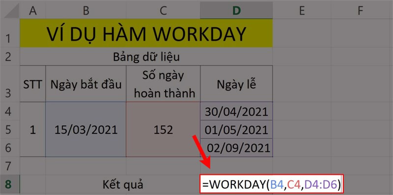 Hướng dẫn sử dụng hàm WORKDAY tính toán thời gian làm việc trong Microsoft Excel