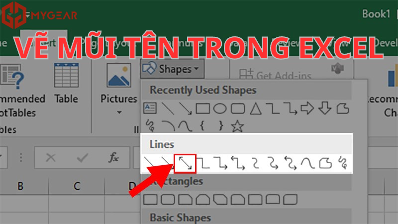 Hướng dẫn vẽ mũi tên trong Excel cực nhanh cho các phiên bản