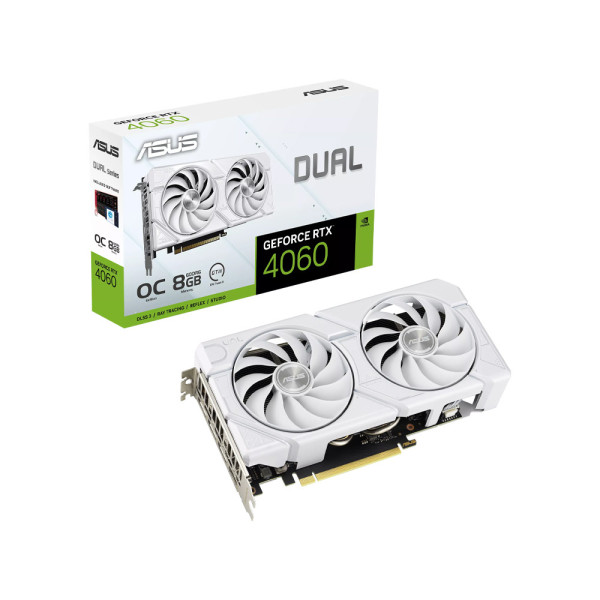 Card màn hình Asus Dual GeForce RTX 4060 White EVO OC Edition 8GB GDDR6 (DUAL-RTX4060-O8G-EVO-WHITE)